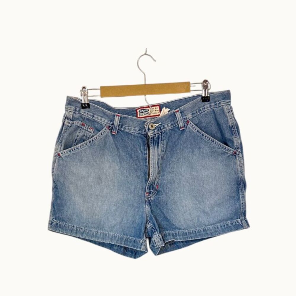 Old Navy Vintage Blue Jean Shorts Red Stitch Medium Wash No fits like 14-16